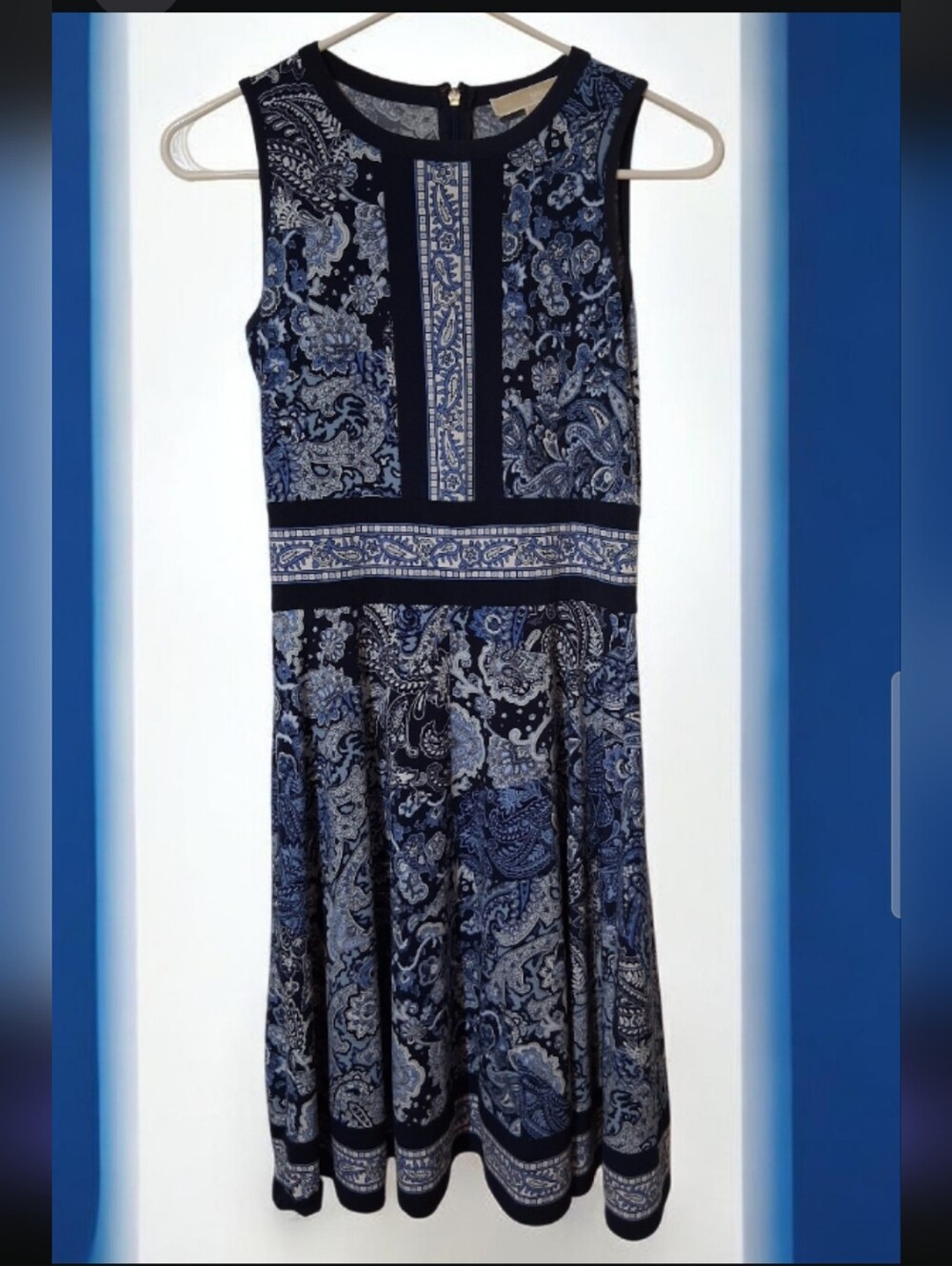 Michael Kors Blue Paisley Sleeveless Fit & Flare Dress A-Line Dress XS